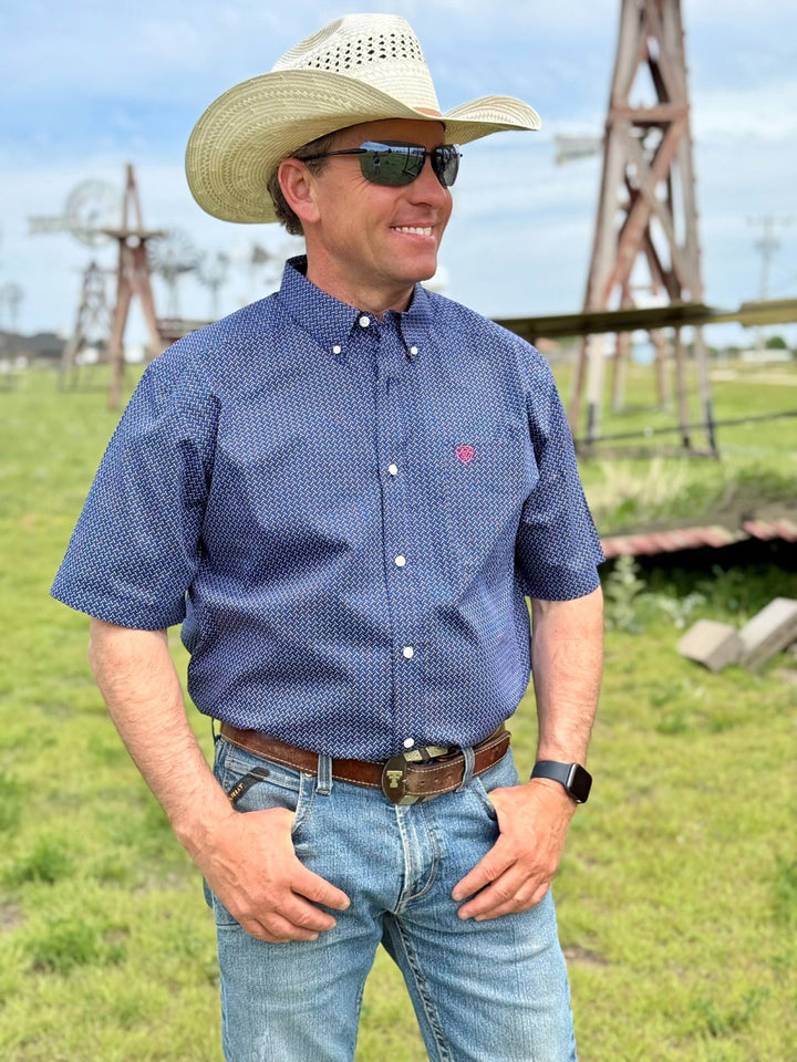 Davis Navy Blue Wrinkle Free Classic Fit Shirt by Ariat