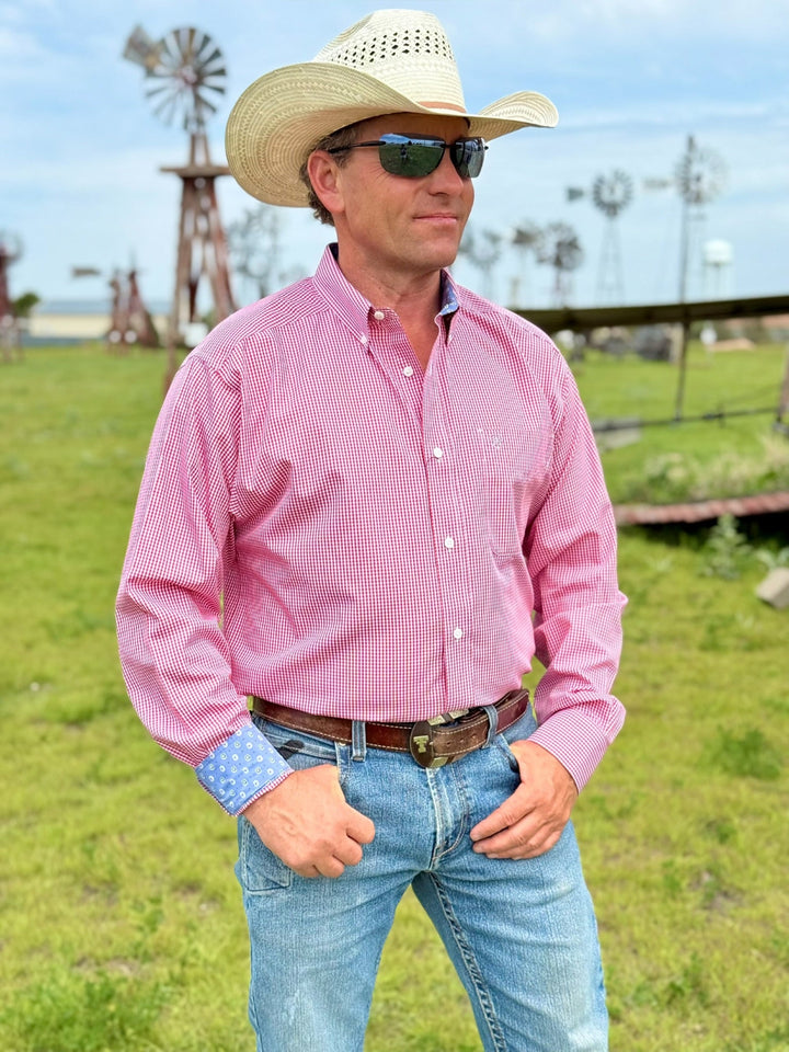 Dane Red Checkered Wrinkle Free Classic Fit Shirt by Ariat