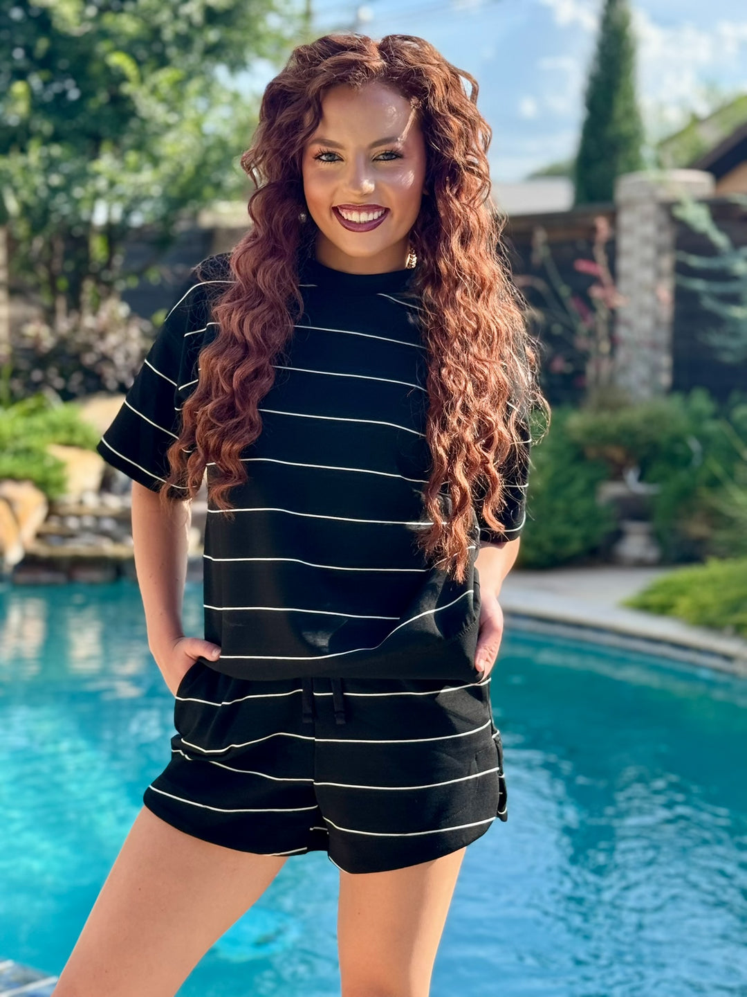 Brendon Black & White Striped Short Set