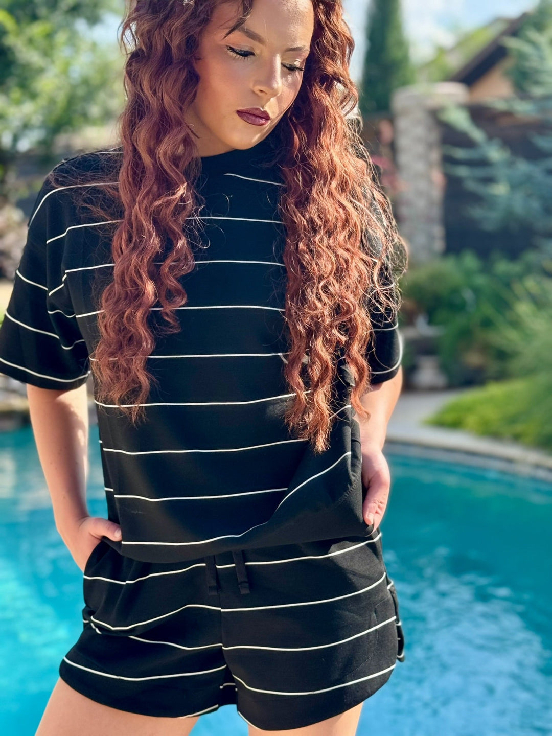 Brendon Black & White Striped Short Set