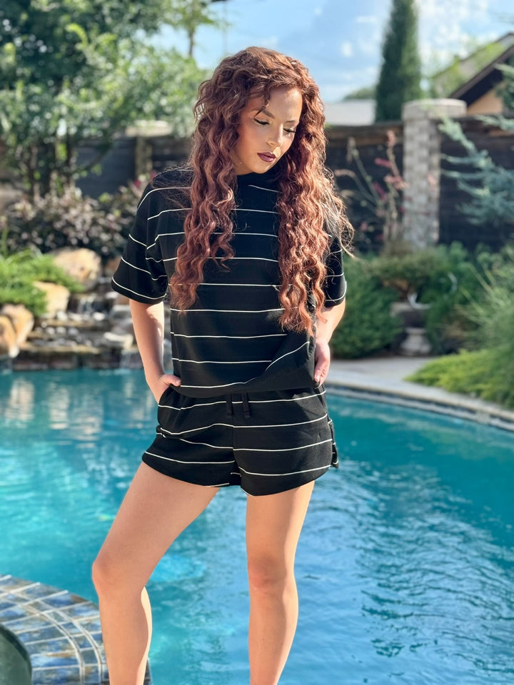 Brendon Black & White Striped Short Set