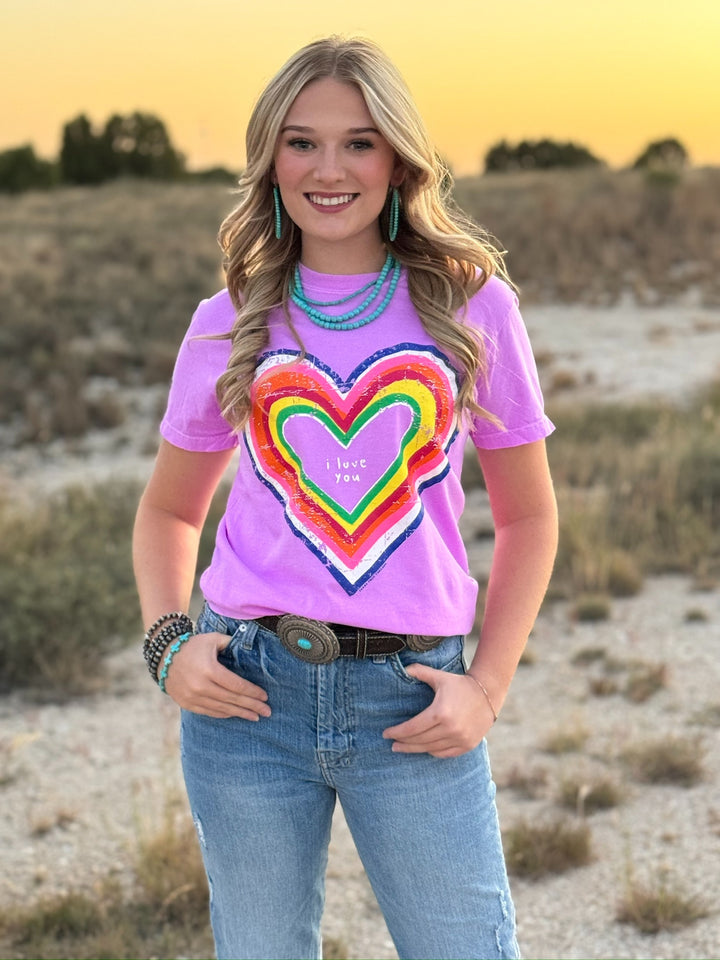 Rainbow Heart I Love You Graphic Tee by Texas True Threads