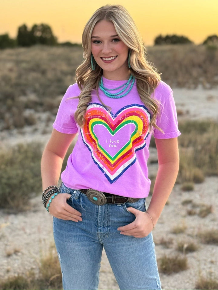 Rainbow Heart I Love You Graphic Tee by Texas True Threads