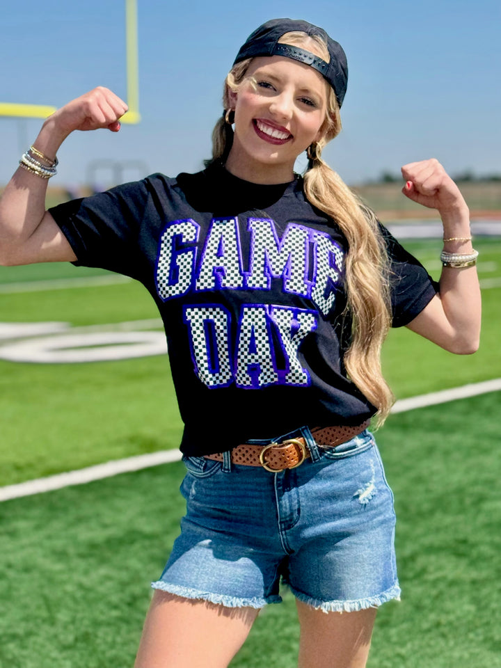Checkered Game Day with Metallic Puff Tee by Texas True Threads