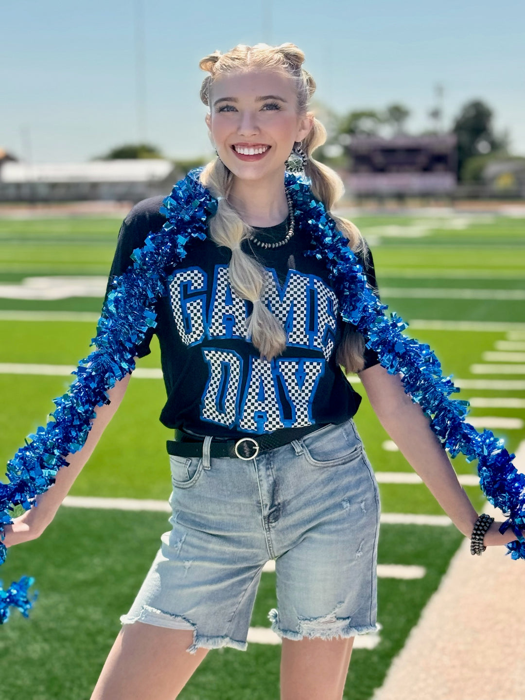 Checkered Game Day with Metallic Puff Tee by Texas True Threads