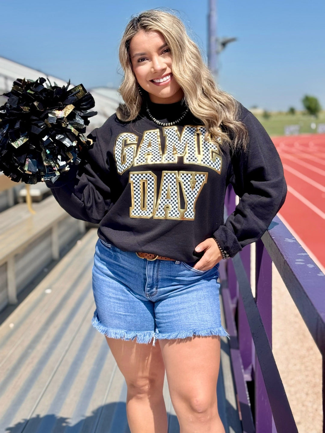 Checkered Game Day with Metallic Puff Sweatshirt by Texas True Threads