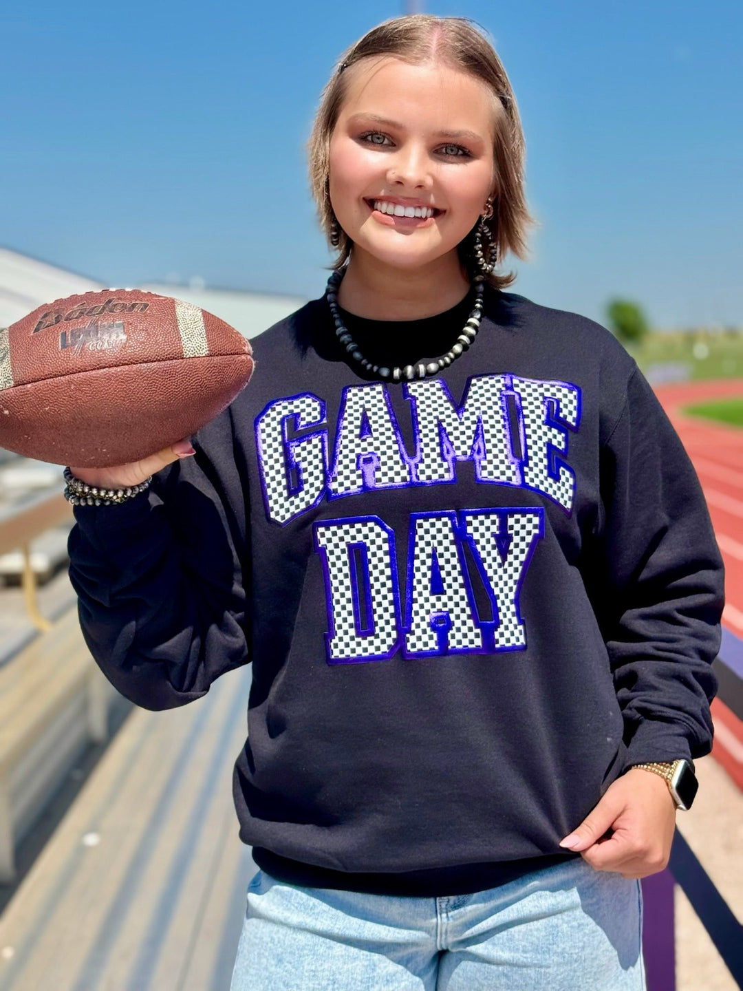 Checkered Game Day with Metallic Puff Sweatshirt by Texas True Threads