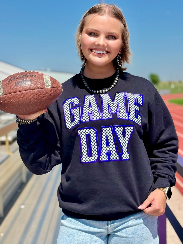 Checkered Game Day with Metallic Puff Sweatshirt by Texas True Threads