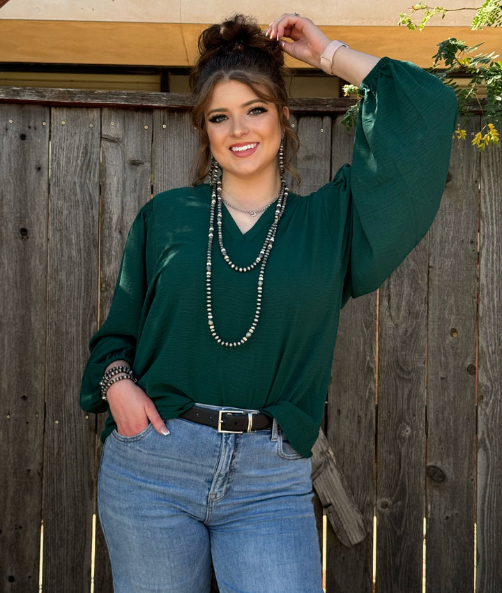 Koletta Forest Green V-Neck Blouse