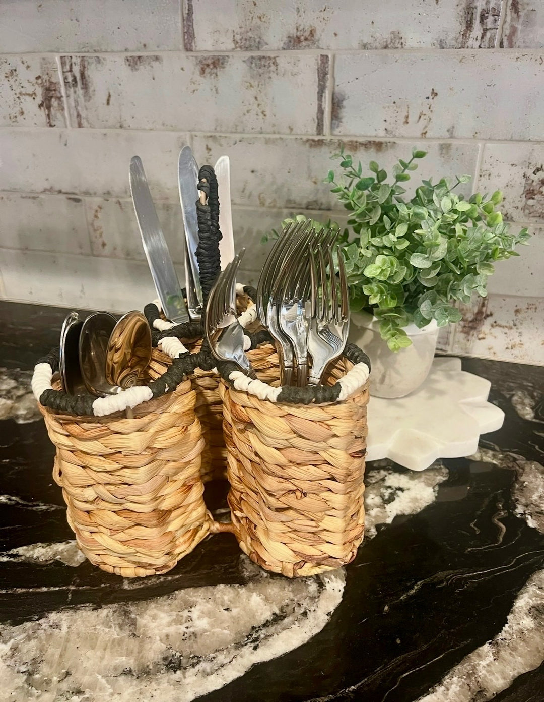 Stripe Woven Utensil Holder by Mudpie