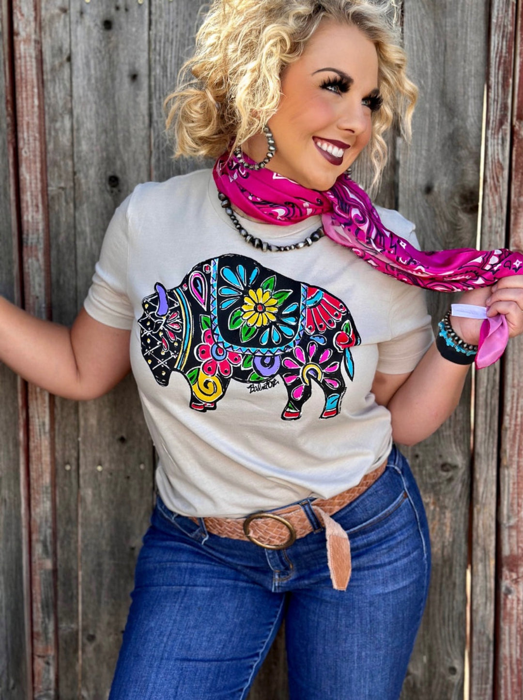 Barb's Floral Buffalo Graphic Tee by Texas True Threads