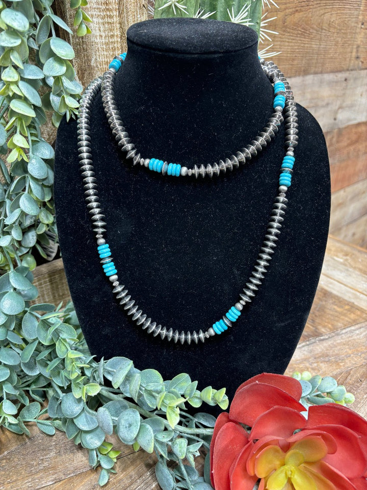 Wrangler Silver & Turquoise Beaded Necklace