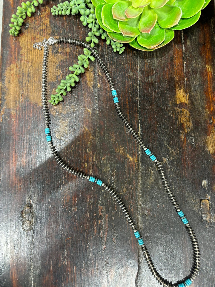 Wrangler Silver & Turquoise Beaded Necklace