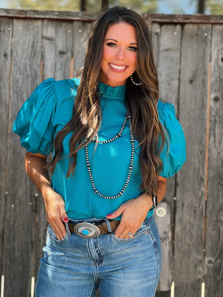 Kristi Teal Puff Sleeve Top