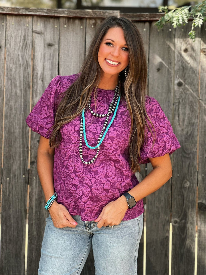 Whitney Purple Floral Textured Blouse