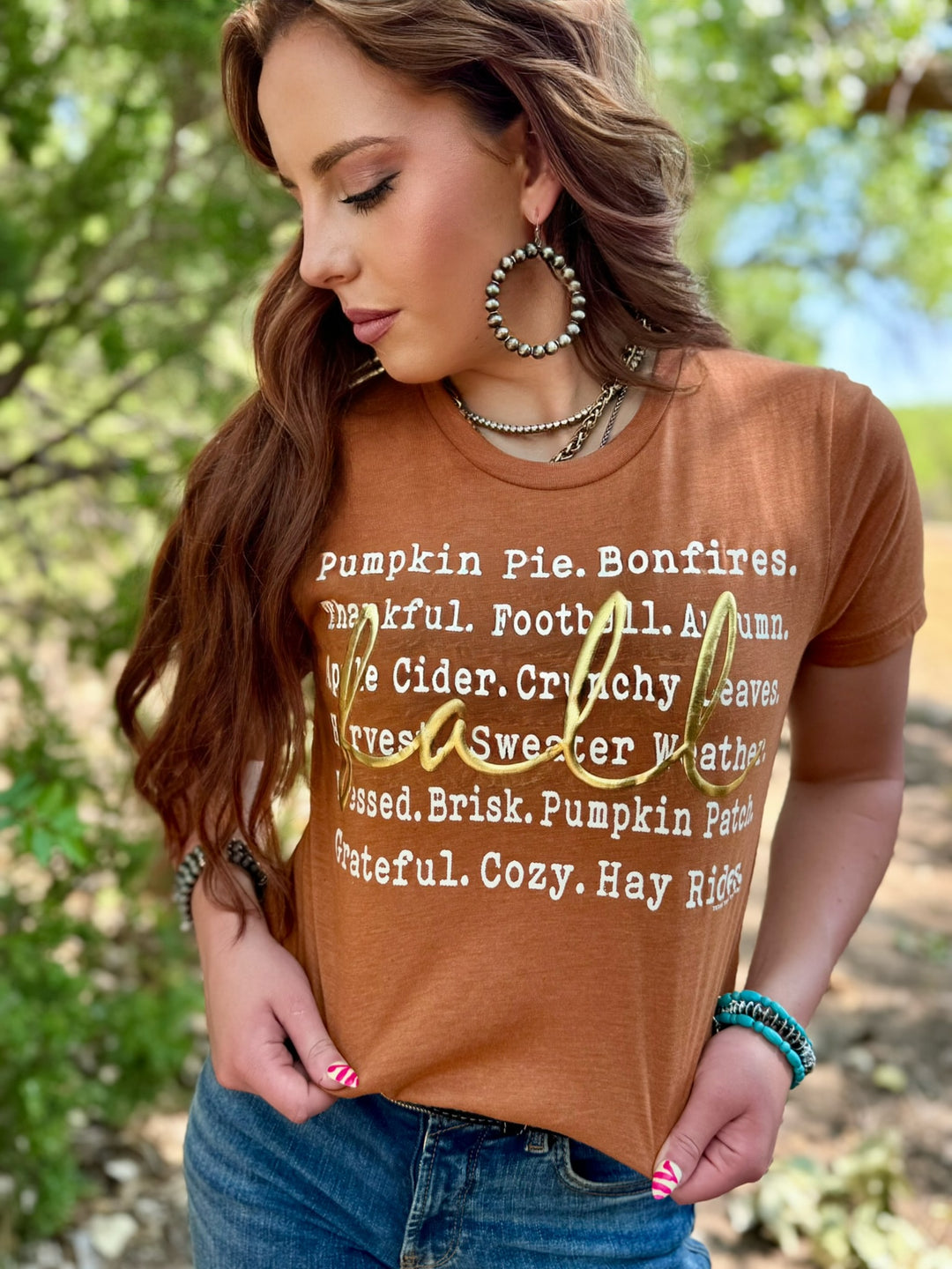 Words Of Fall With Metallic Puff Graphic Tee by Texas True Threads