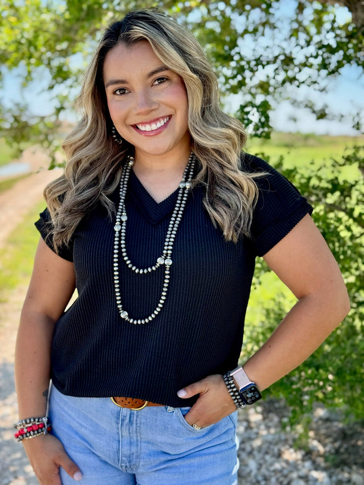 Tatum Ribbed V Neck Top