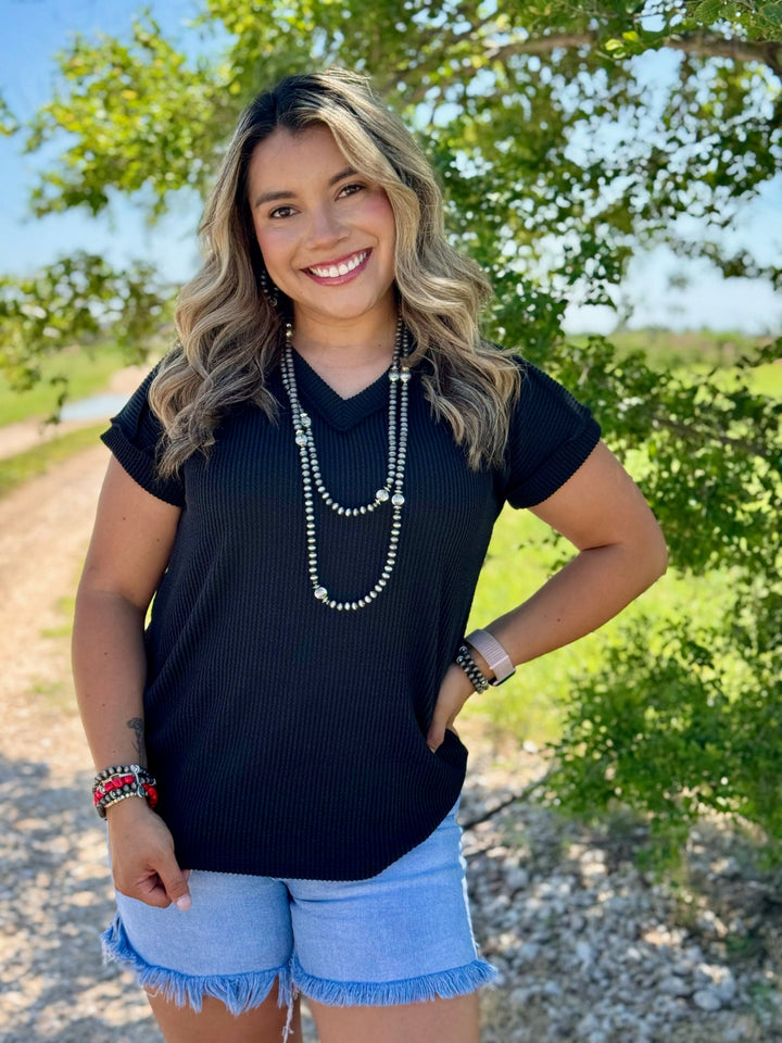 Tatum Ribbed V Neck Top