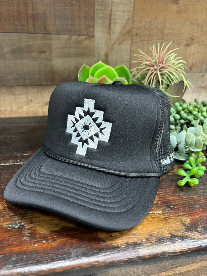 White Aztec Embroidered Trucker Cap