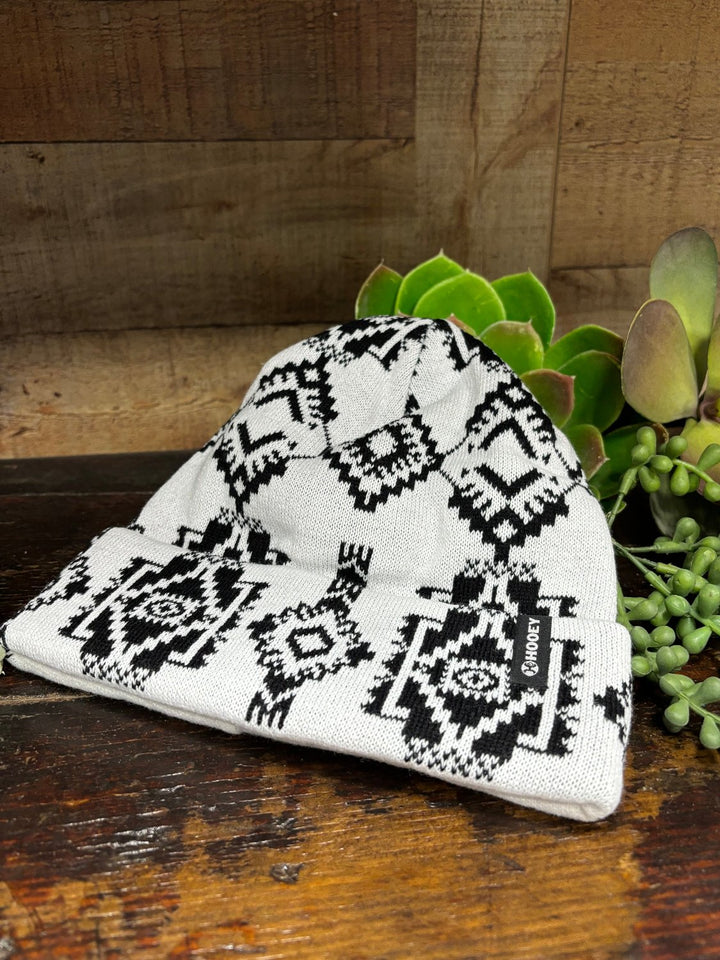 White & Black Aztec Beanie by Hooey