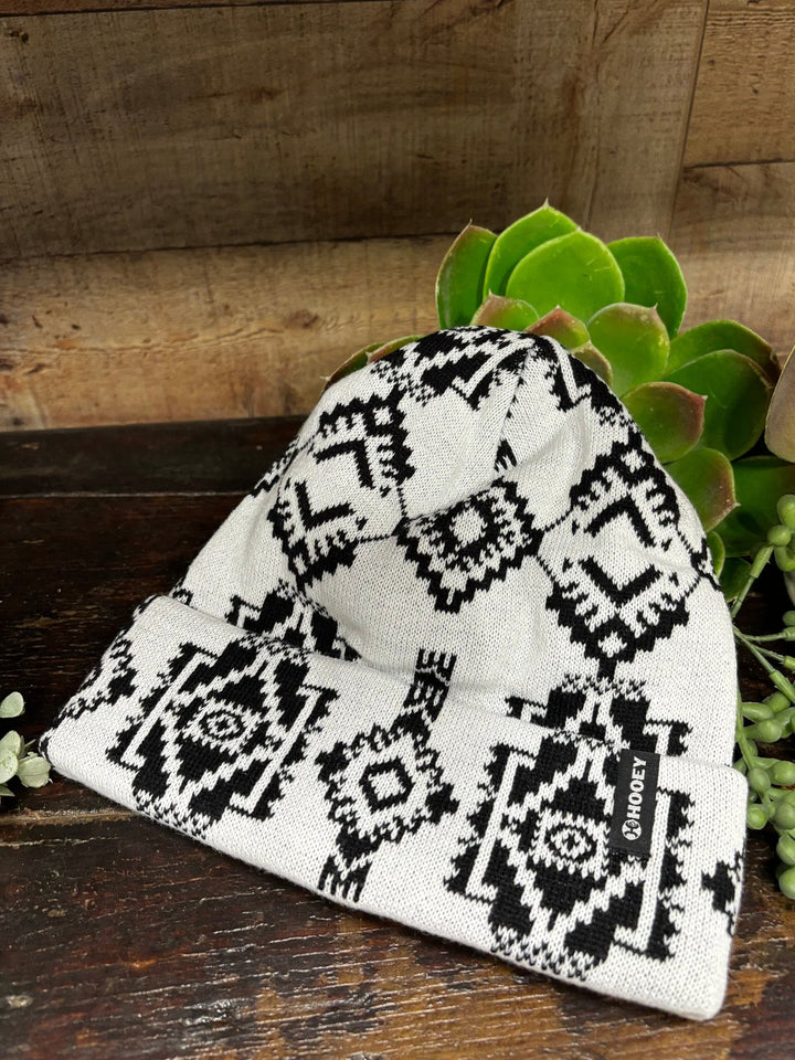 White & Black Aztec Beanie by Hooey