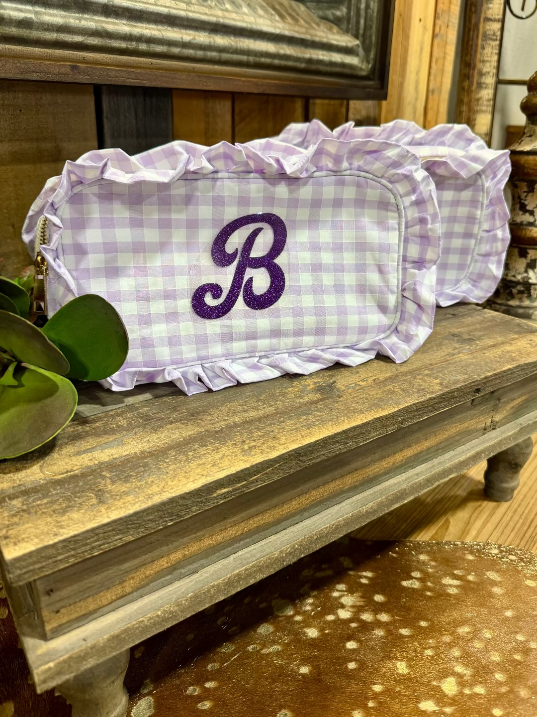 Gingham Frilly Cosmetic Bag