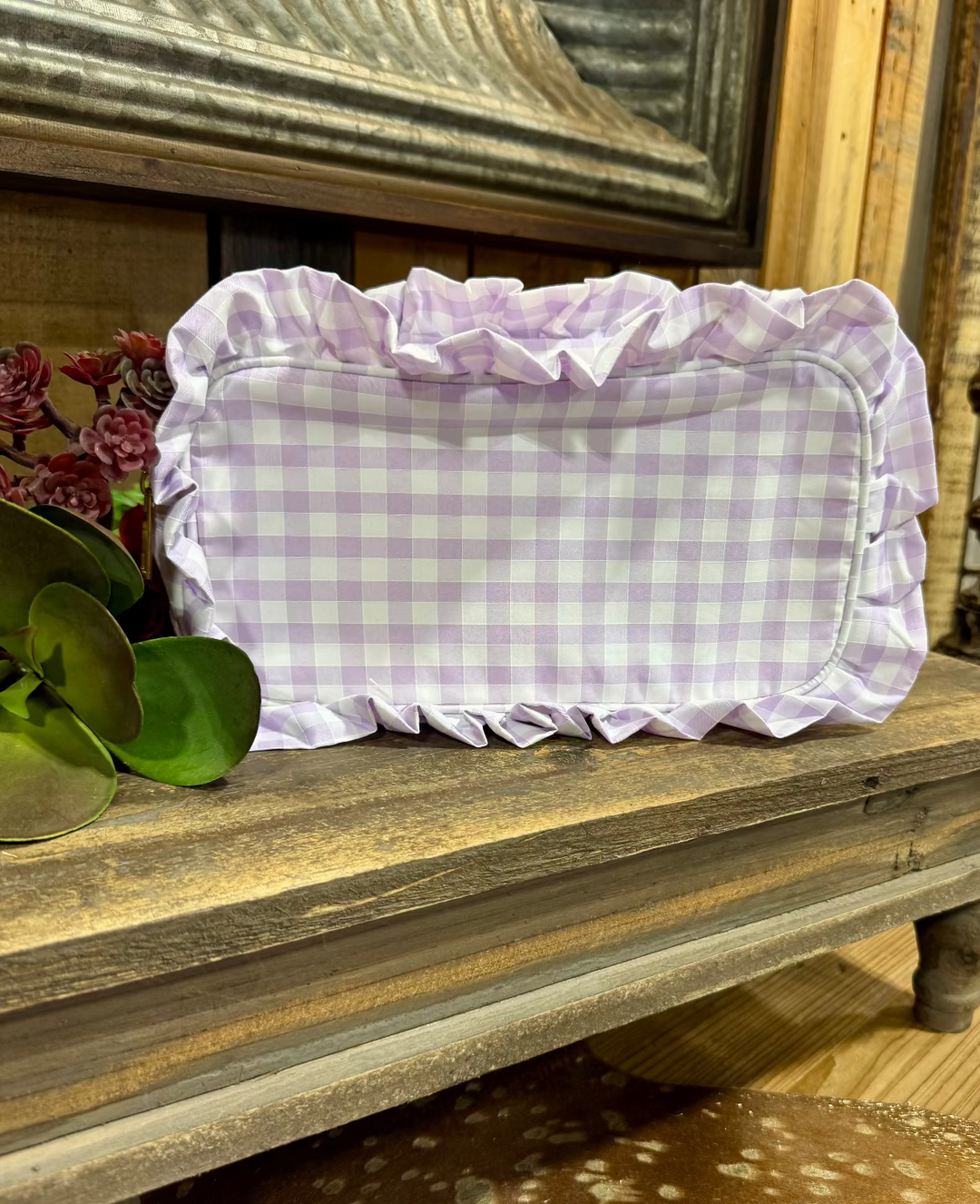 Gingham Frilly Cosmetic Bag