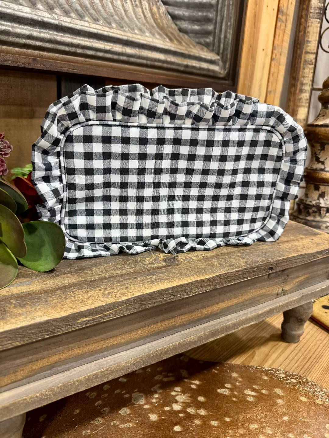 Gingham Frilly Cosmetic Bag