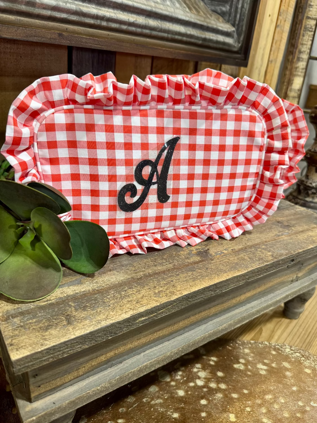 Gingham Frilly Cosmetic Bag