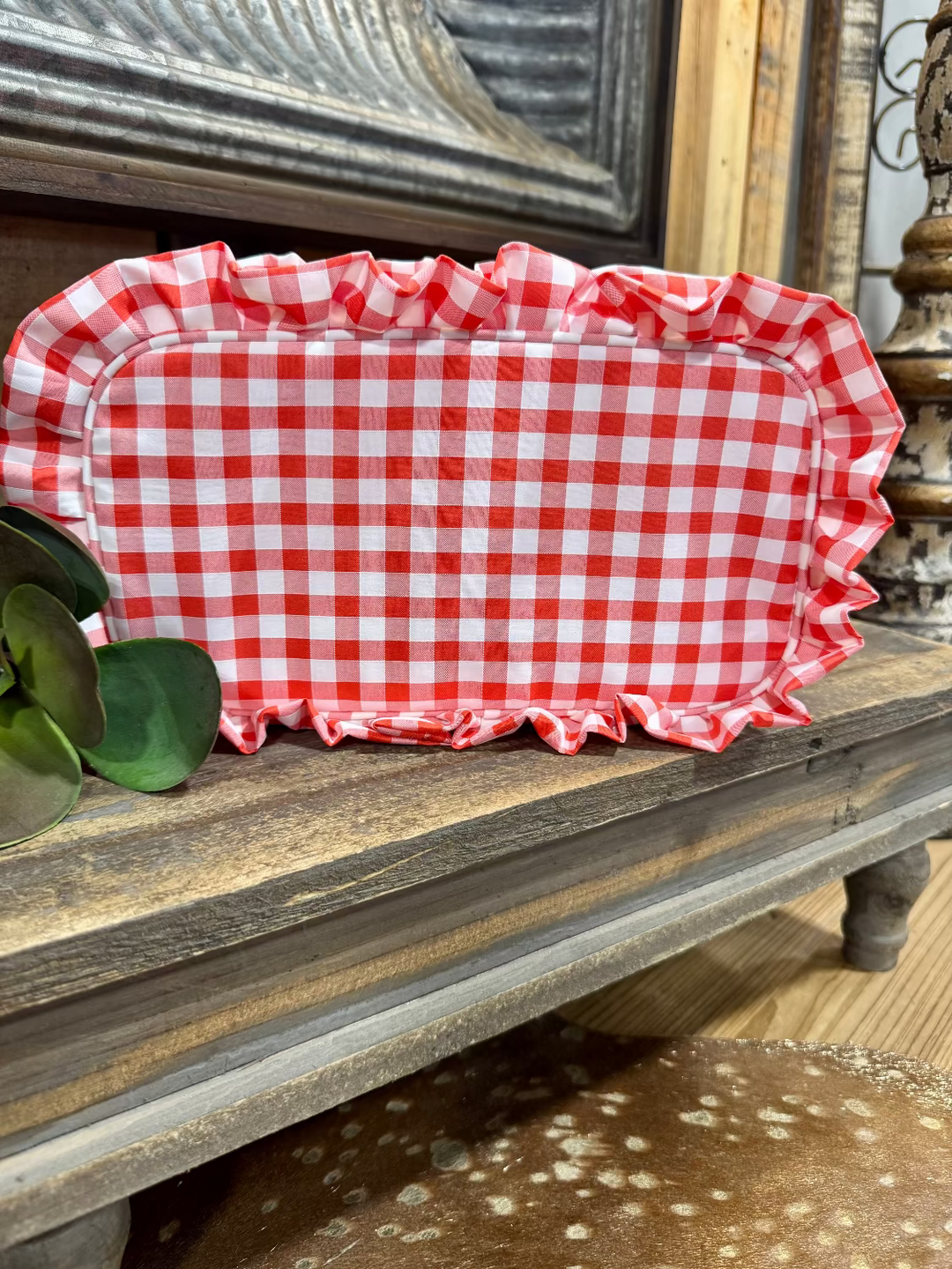 Gingham Frilly Cosmetic Bag
