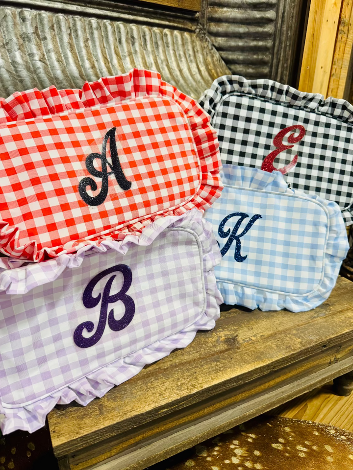 Gingham Frilly Cosmetic Bag