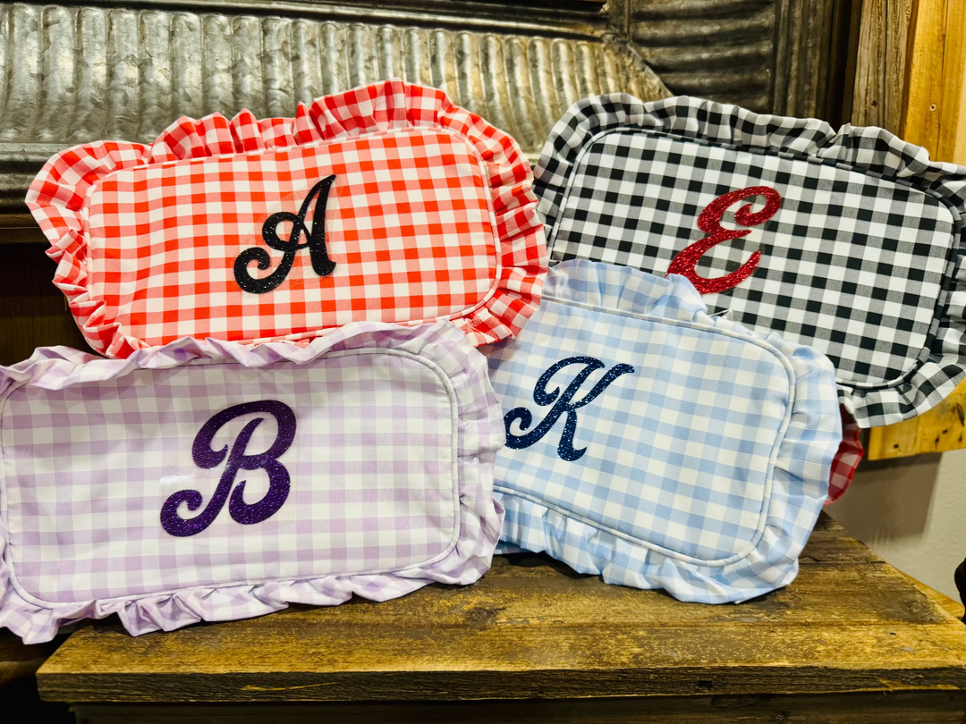 Gingham Frilly Cosmetic Bag