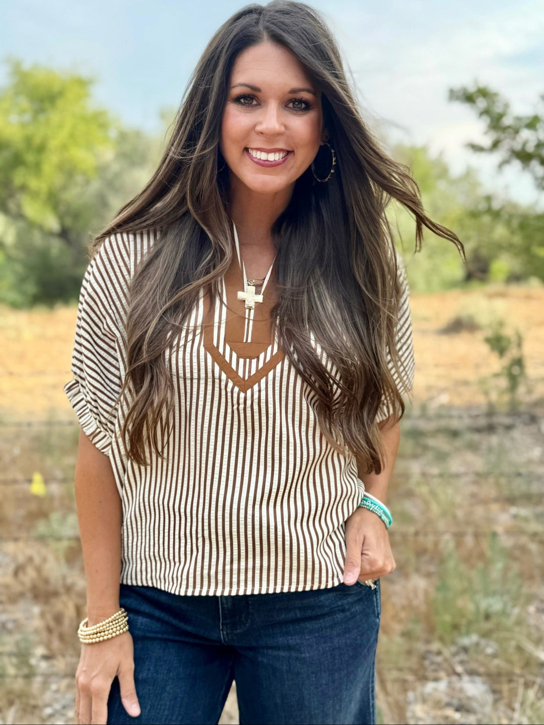 Desiree Brown Striped Top
