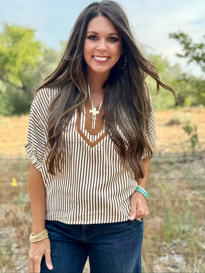 Desiree Brown Striped Top