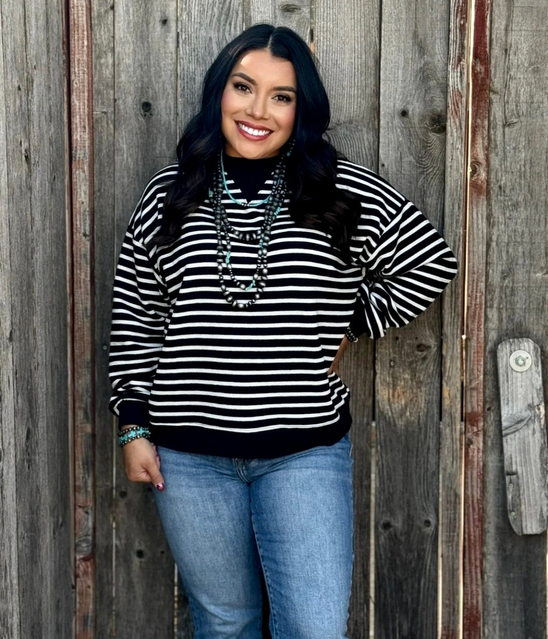 Danielle Black & White Striped Pullover