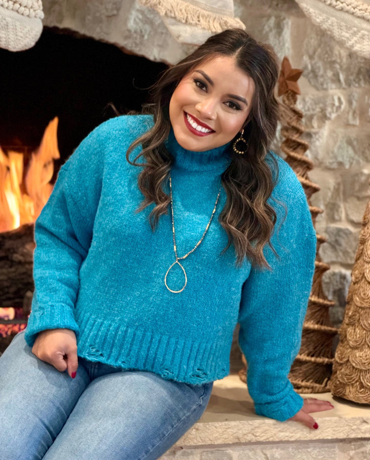 Bret Blue Cowl Neck Sweater