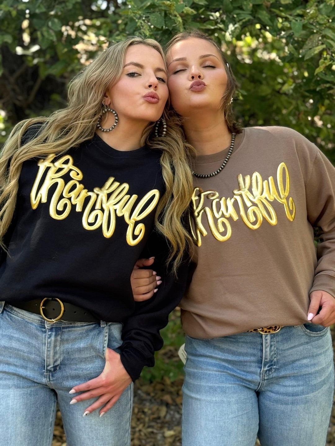 Thankful in Gold Metallic Puff Sweatshirt by Texas True Threads