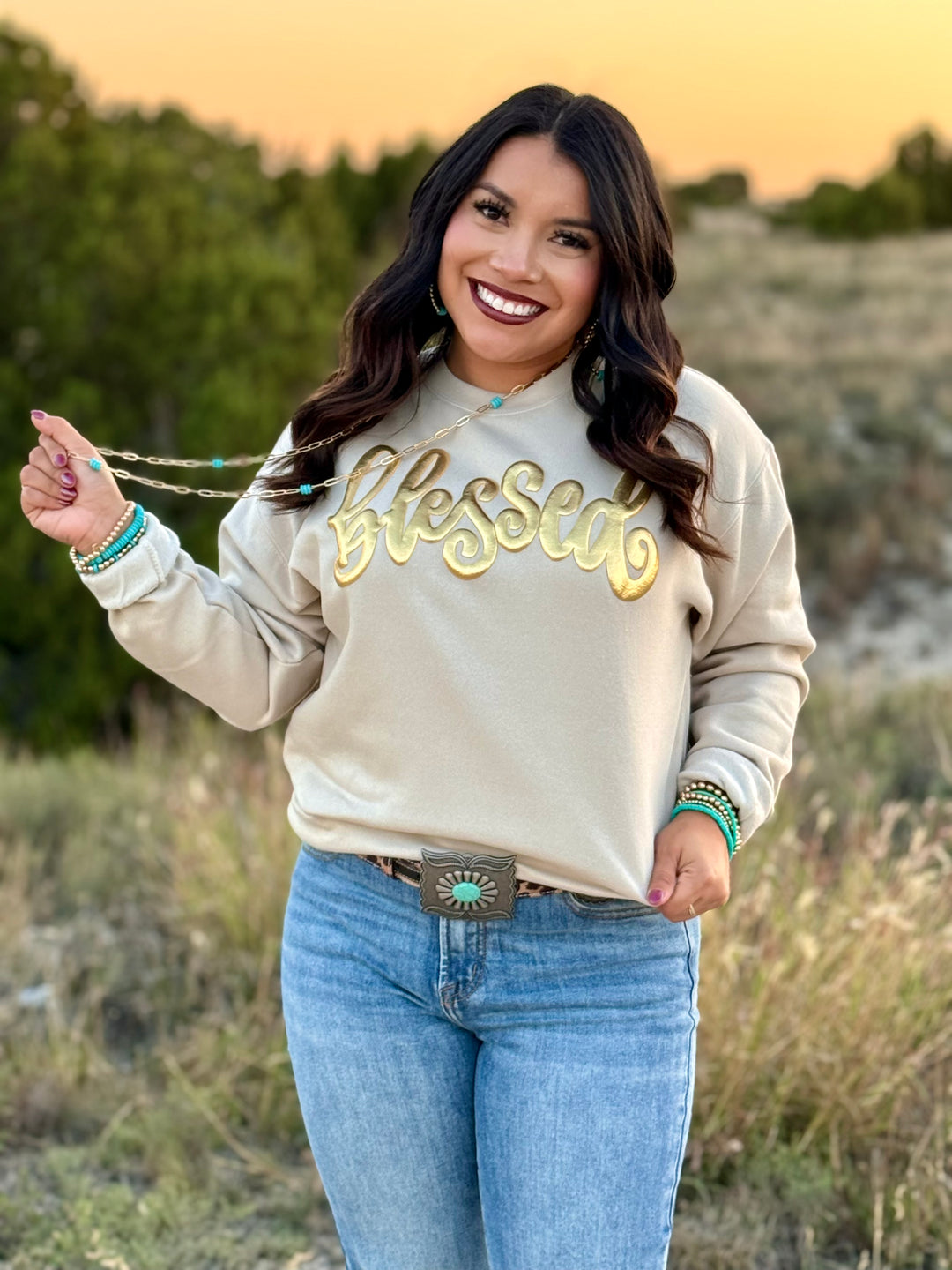 Blessed Metallic Puff Sweatshirt