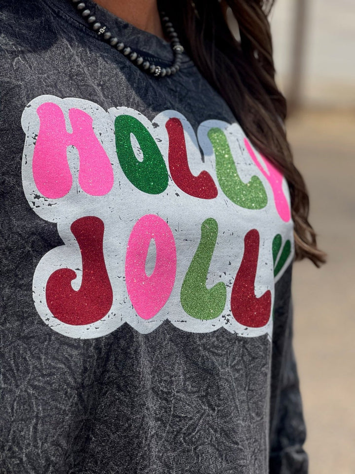 Holly Jolly Black Mineral Wash Sweatshirt by Texas True Threads