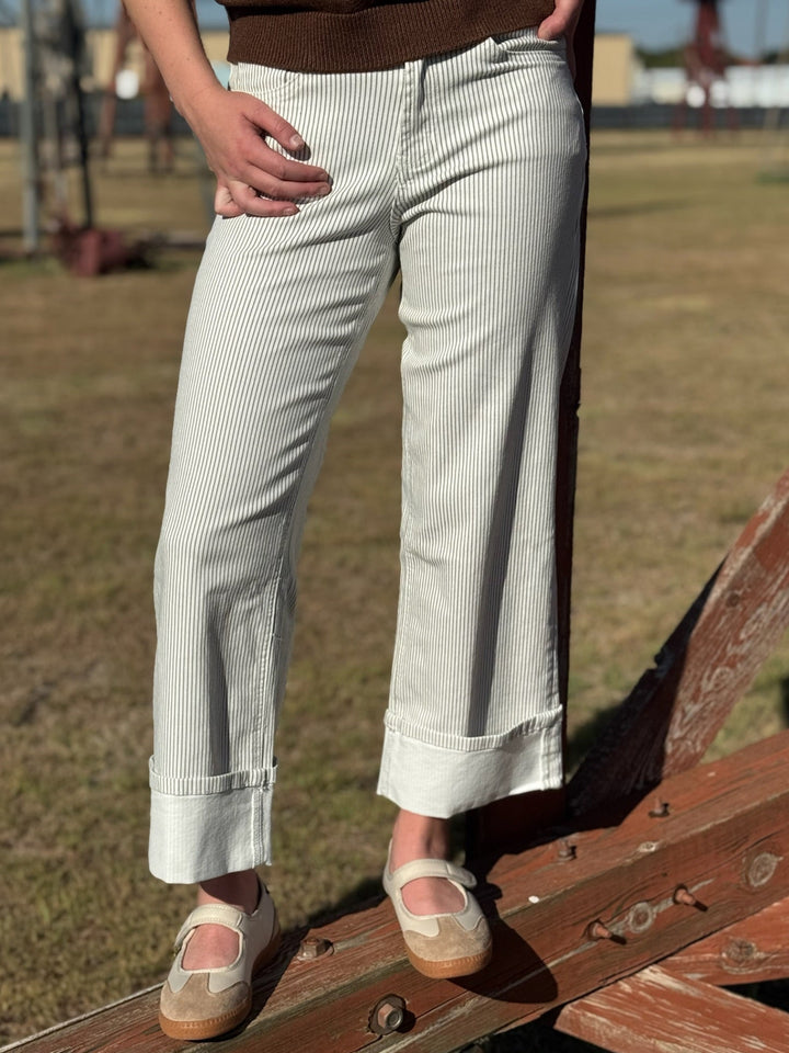 Mikayla Brown Stripe Cuffed Jean