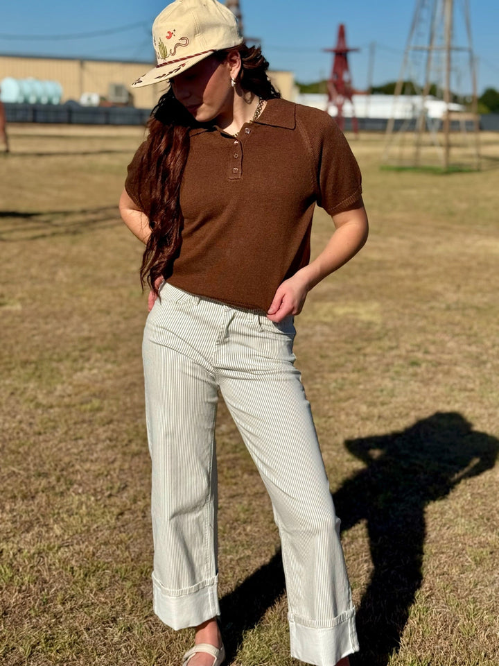 Mikayla Brown Stripe Cuffed Jean