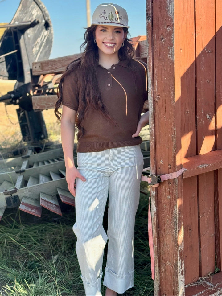 Mikayla Brown Stripe Cuffed Jean