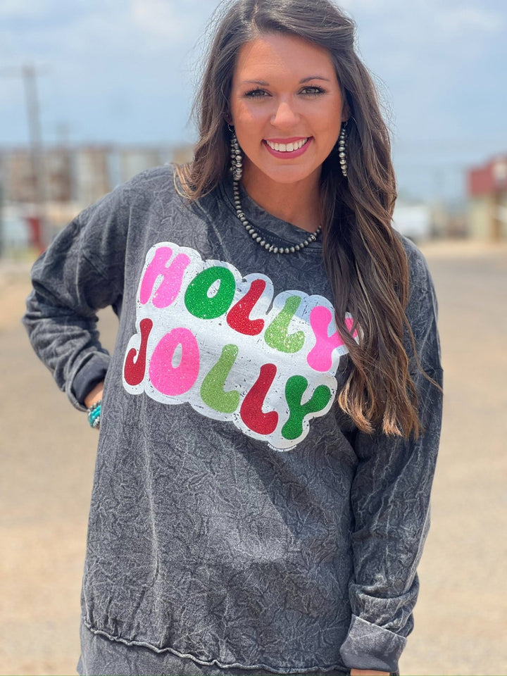 Holly Jolly Black Mineral Wash Sweatshirt by Texas True Threads