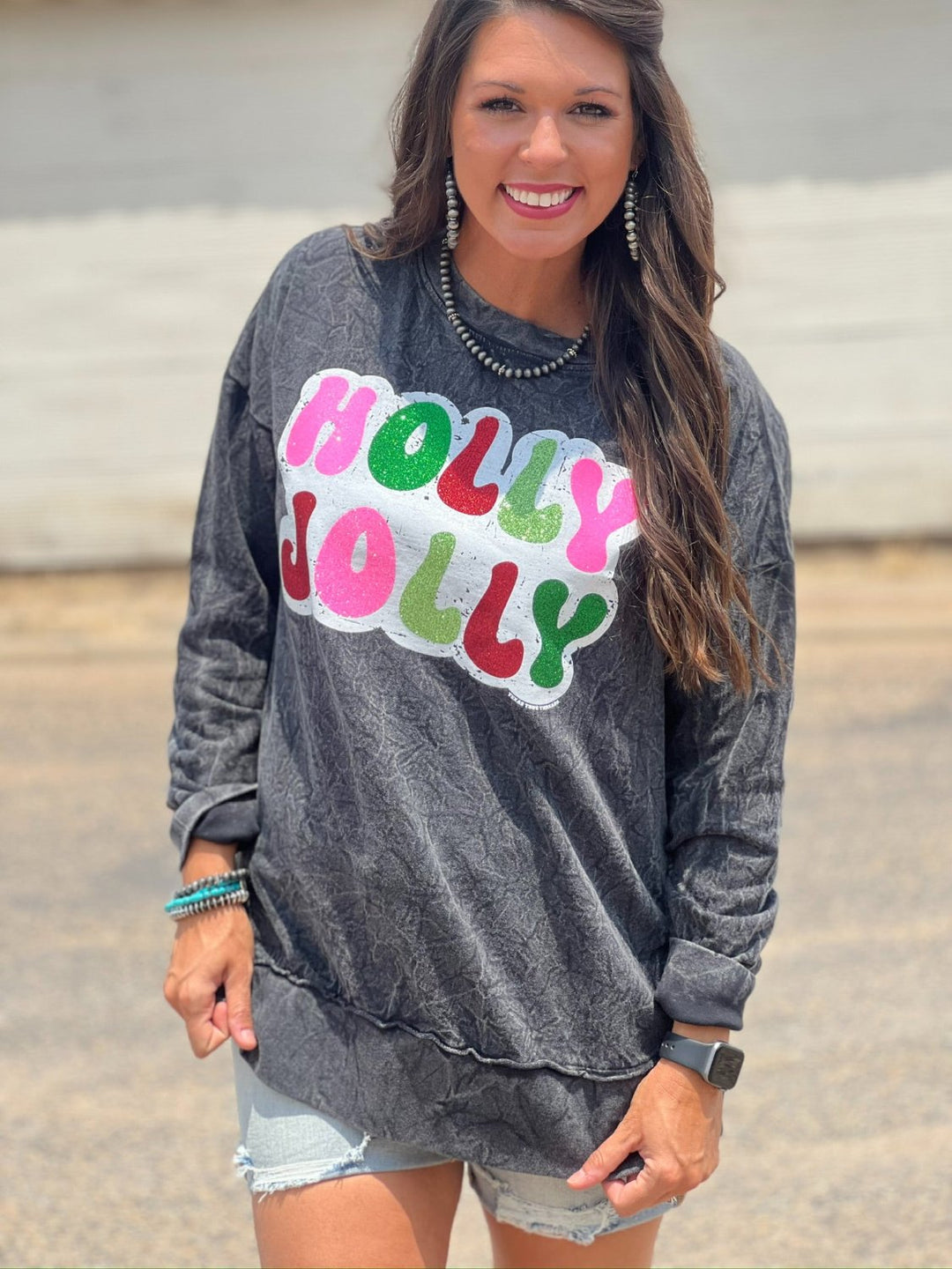 Holly Jolly Black Mineral Wash Sweatshirt by Texas True Threads