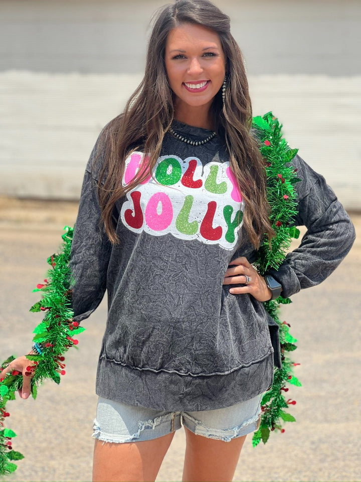 Holly Jolly Black Mineral Wash Sweatshirt by Texas True Threads