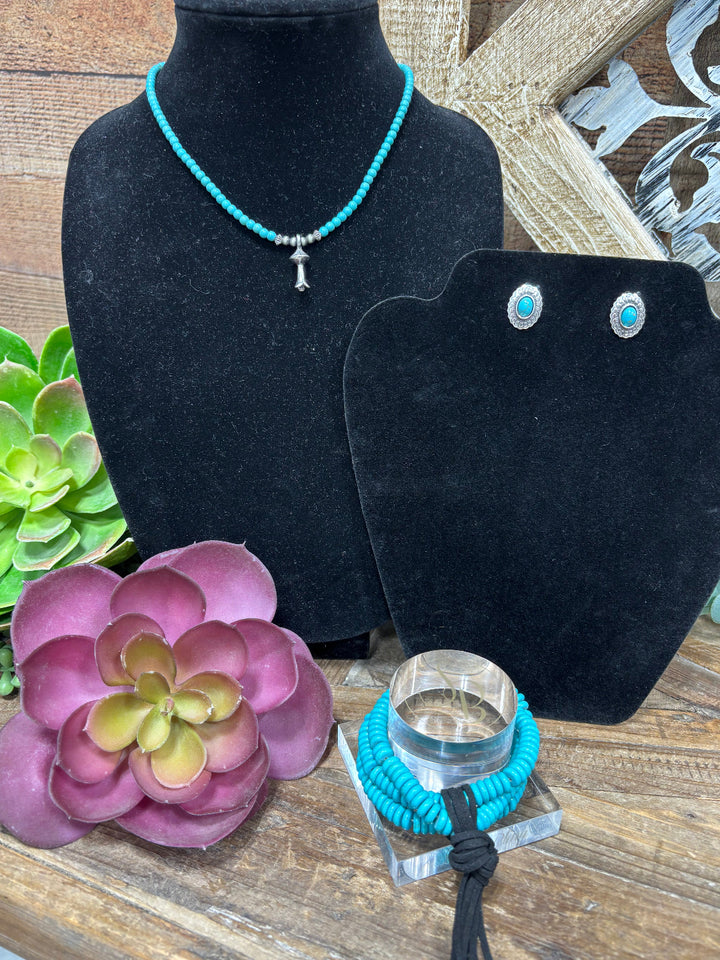 Monterrey Turquoise Beaded Necklace with Blossom Charm