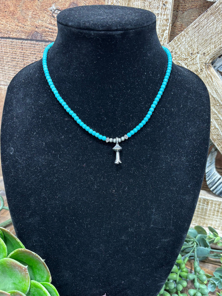 Monterrey Turquoise Beaded Necklace with Blossom Charm