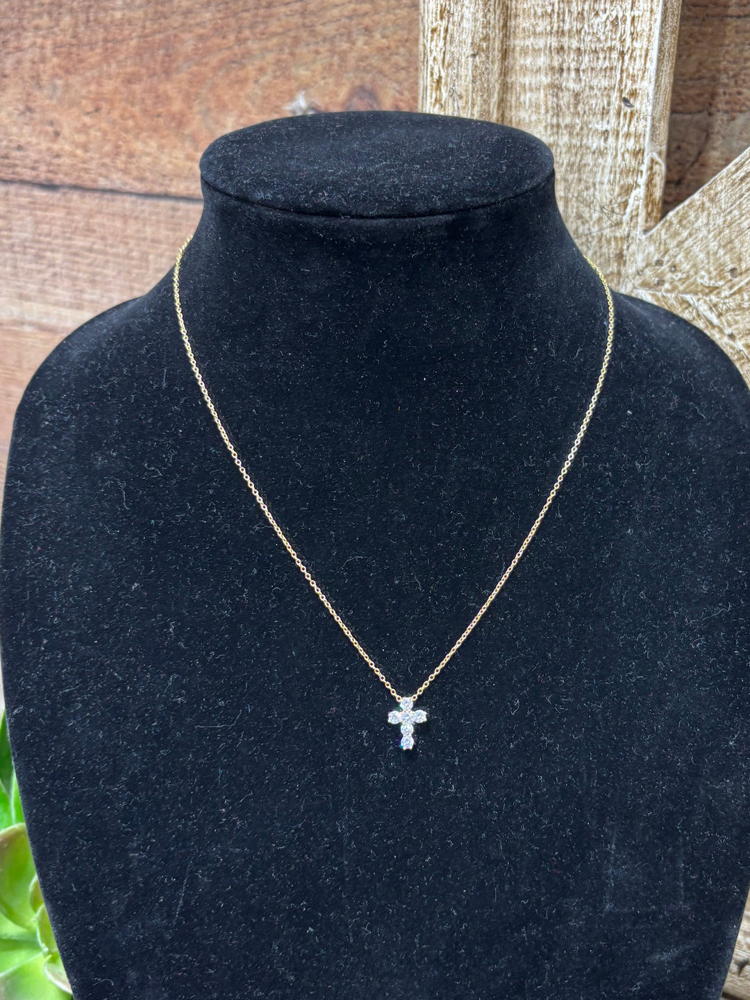 Aime Rhinestone Gold Cross Necklace