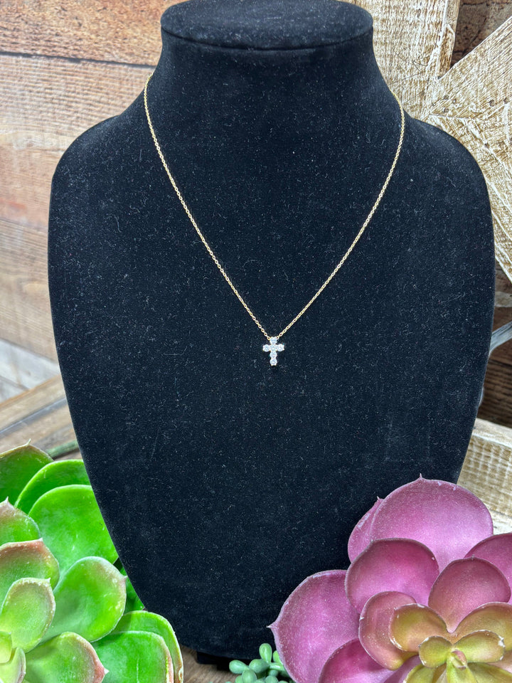 Aime Rhinestone Gold Cross Necklace