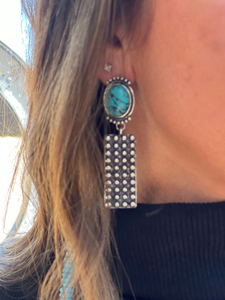 Sublette Silver Dotted Earring on Turquoise Post